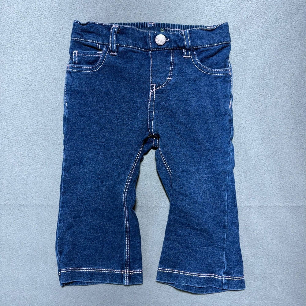 Levi Strauss & Co Baby Girl Dark Wash Denim Jeans Pink Stitching Elastic Waist